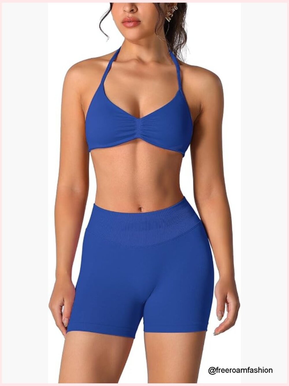 Seamless Strappy Halter Sports Bra & Scrunch Shorts Set